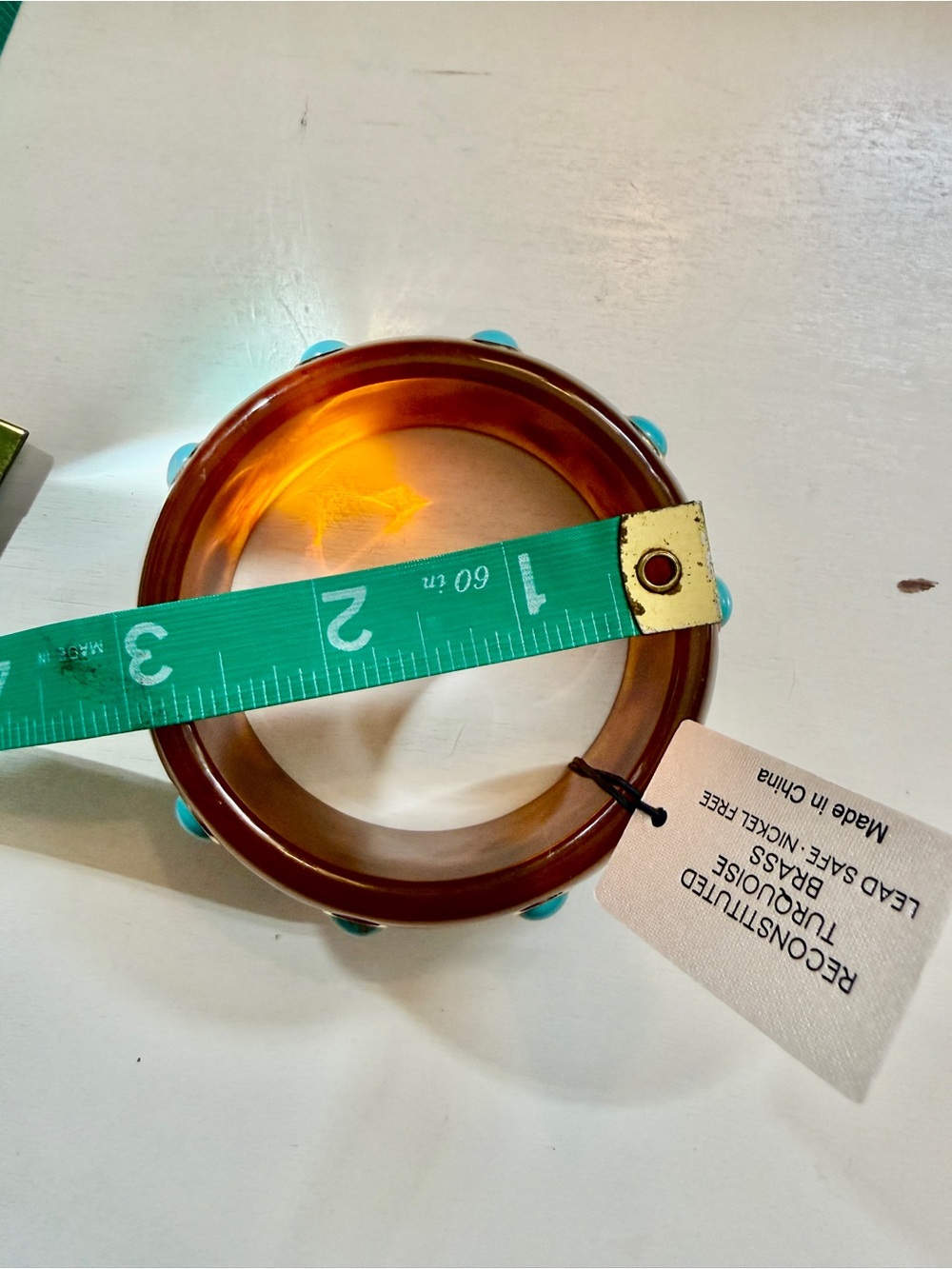 piper•k Tortoiseshell Resin Bangle with Turquoise Accents - Picture 6 of 8
